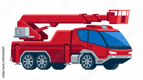 This graphic representation features a modern fire truck complete with an aerial ladder system, emphasizing emergency services and public safety in a bold, stylized art format.