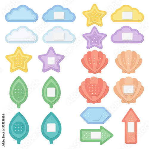 A vibrant collection of colorful shape blocks designed for educational play, featuring clouds, stars, leaves, and shells, perfect for stimulating young minds and creativity.