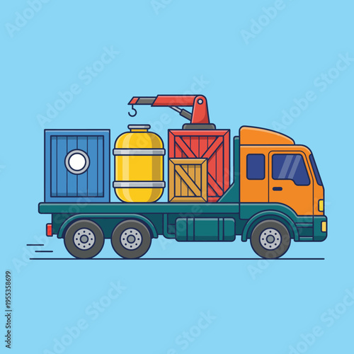A vividly illustrated loading truck equipped with cargo, capturing the essence of logistics, transportation, and efficient movement of goods in our modern world.