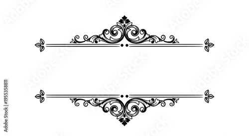 Elegant black and white vintage baroque flourish divider ornament for wedding invitations or certificate design on transparent background