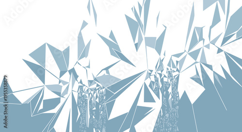 Abstract illustration of frost patterns on window glass with geometric shapes in icy blue tones, creating a crisp and wintry atmosphere