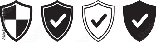 Shield icons with checkmarks and a checkered pattern