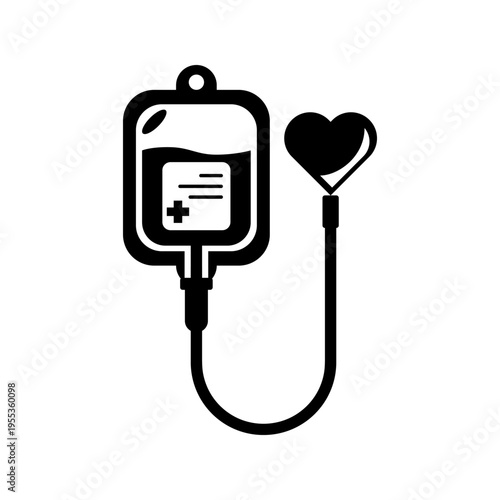 Black donate blood bag with heart medical icon vector design