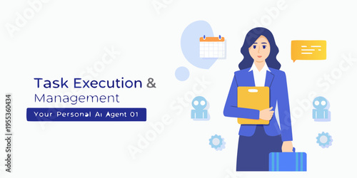 Illustration of a professional woman representing task execution and ai management