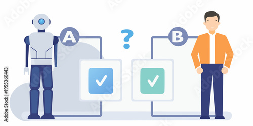 Human and robot facing choices represented by options a and b