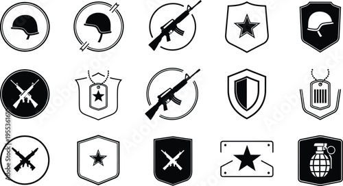Collection of military silhouettes isolated on transparent background