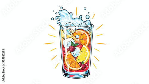 Refreshing Fruit Cocktail with Ice & Splash - Summer Drink Vector Art