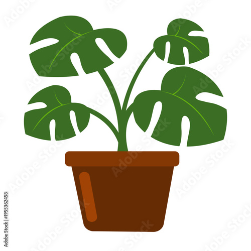 Vector illustration of monstera deliciosa plant in white isolated background.Suitable for eco-branding, app icons, UI design, and modern decor.