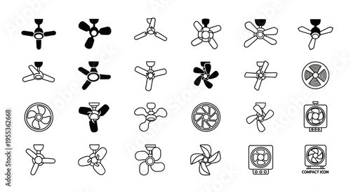 Ceiling Fan Icons Set: Modern and Classic Designs for Home and Office