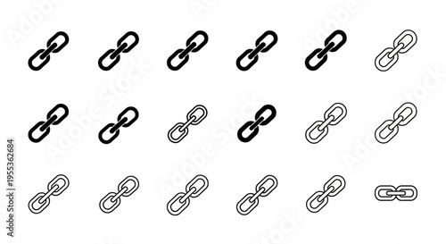 Chain Link Icons Set, Connection and Network Symbols, Vector Illustration
