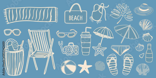 Summer vacation essentials a hand drawn collection of beach items
