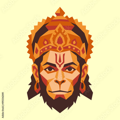 Low Poly Lord Hanuman Vector Portrait Minimal Flat Design Geometric Hindu God Illustration SVG Logo Style