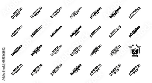 Clarinet Icon Set: Musical Instrument Collection, Vector Graphics