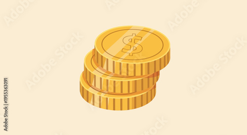 Stack of Golden Dollar Coins Isometric Illustration