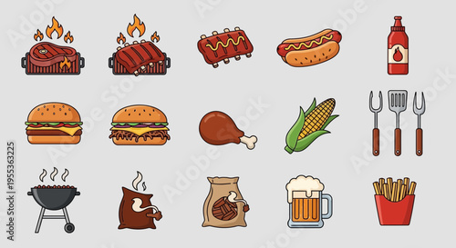 Set of Barbecue and Grill Food Icons