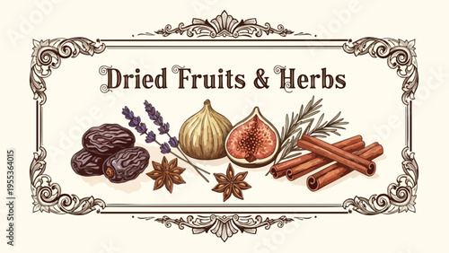 Premium Dried Fruits & Herbs Vector Illustration for Food Packaging & Marketing