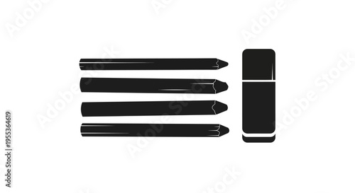 Black pencils and sharpener on white background stationery set for drawing and writing