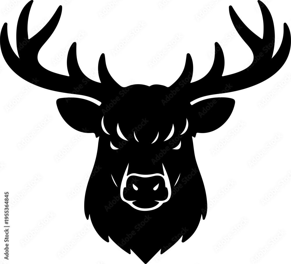 Fototapeta premium Detailed black silhouette illustration of a majestic stag's head with large antlers