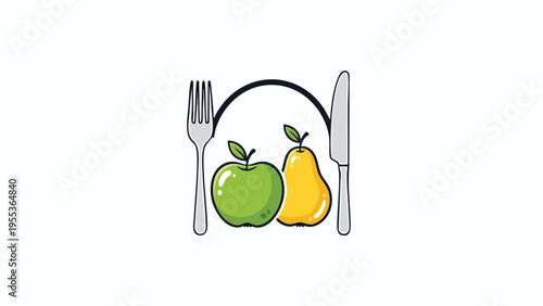 Healthy Food Icon | Fresh Fruit & Cutlery Vector Graphics for Nutrition Brands