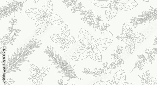 Seamless Pattern with Hand Drawn Culinary Herbs and Spices