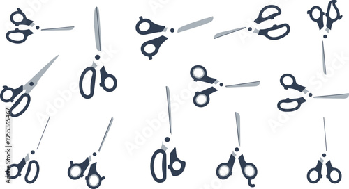 Scissors icon set with different cutting positions flat minimal vector illustration