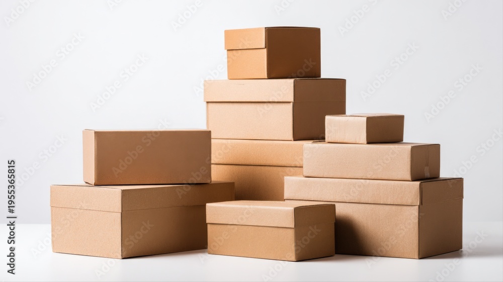 Fototapeta premium Stack of Brown Cardboard Boxes Isolated on White Background for Packaging and Storage Solutions