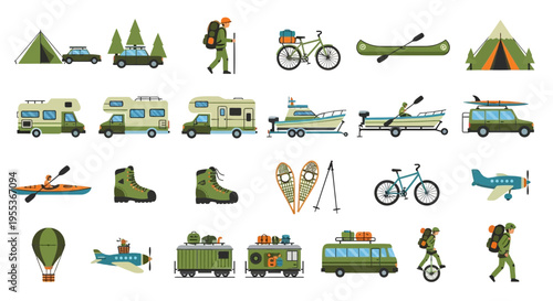 Set of Travel and Outdoor Adventure Icons