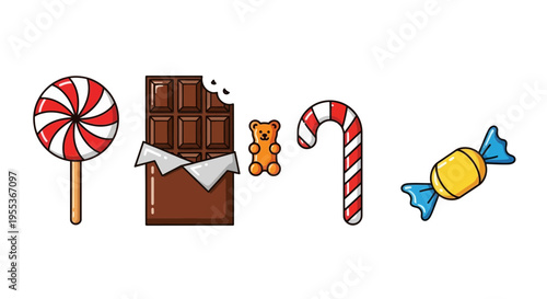 Set of Colorful Sweet Candy and Chocolate Icons