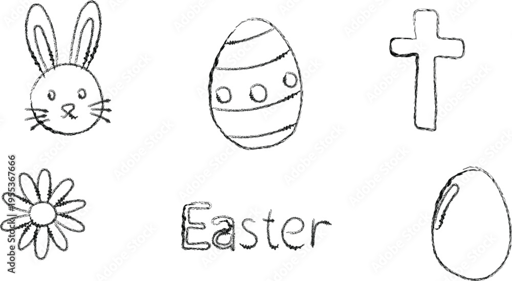 Fototapeta premium Easter silhouette illustrations including bunny egg cross and flower