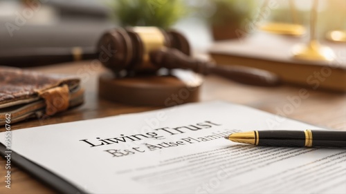 Wallpaper Mural Living Trust Document with Gavel and Pen on Wooden Desk for Estate Planning Torontodigital.ca