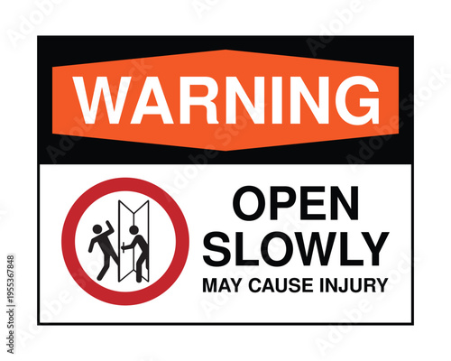 Warning Sign Open Slowly Door May Cause Injury Safety Notice Workplace Hazard Symbol