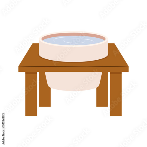 Flat illustrations of various pet feeding bowls and automatic food dispensers