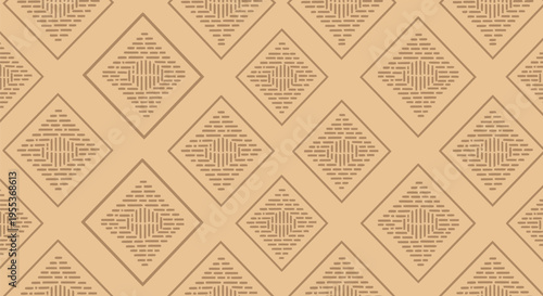 Abstract seamless pattern with geometric diamond shapes and intricate texture in brown tones, stylish graphic background