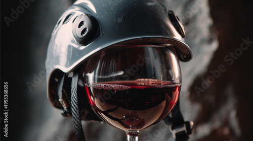 Protective helmet glass red wine safety luxury celebration success achievement professional protection father's day
