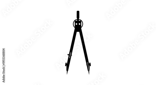 Black metal compass with pointed tips on white background precision drawing tool for navigation and drafting