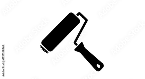 Black paint roller and putty knife on white background tools for painting and smoothing surfaces