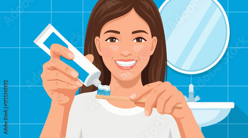 A cheerful girl happily brushing her teeth, highlighting personal hygiene, dental care, and the importance of daily routines for maintaining a healthy smile.