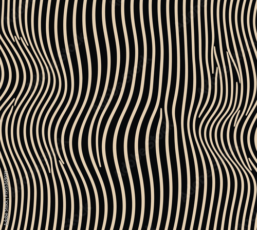 Organic black and tan zebra stripe pattern with flowing wavy lines for exotic wildlife inspired fashion textiles and modern interior decorating accents