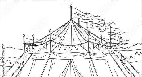 Circus Tent Coloring Page with Flags and Bunting