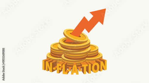 An impactful visual representation of inflation, featuring a stack of coins with a rising arrow, highlighting financial growth and economic concepts in a simplified graphic style.