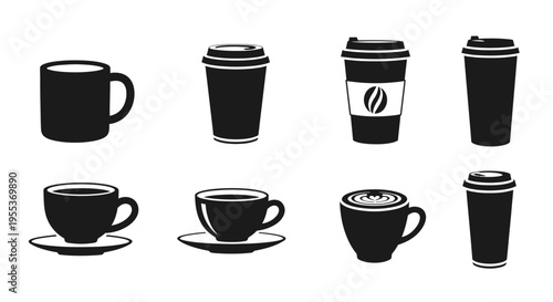 Set of Coffee Cup and Takeaway Mug Icons