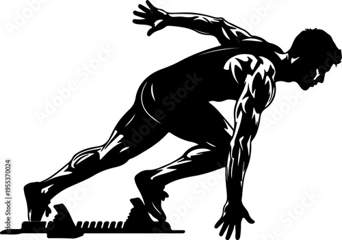 Sprinter prepares to explode off blocks in track event