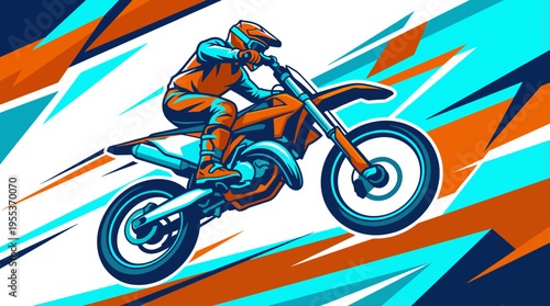 An exhilarating illustration of a motocross rider performing a jump, showcasing the thrill of extreme sports and adventure in a vivid and dynamic artistic style.