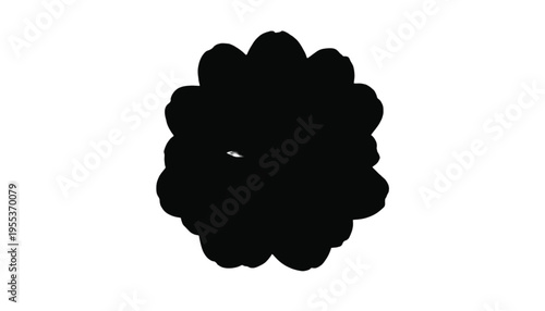 One dark circular shape featuring a dense, irregular, spiky outline resembling a microbe or abstract burst.