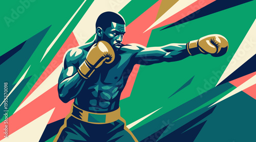 A skilled boxer delivers a powerful punch, captured in motion against a vibrant background, highlighting strength, concentration, and determination in sports.