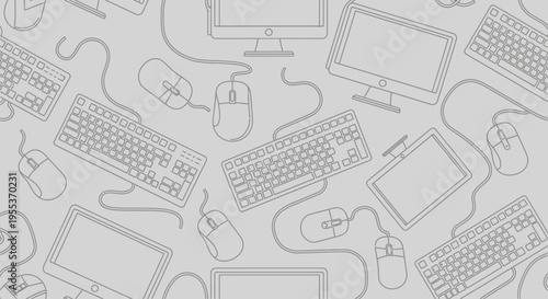 Seamless Pattern of Computer Hardware Line Art