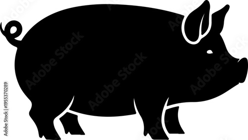 A black silhouette of a pig standing alone in profile