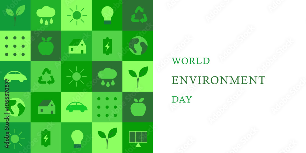 Naklejka premium World Environment Day Banner. Eco Concept. Green Planet Earth With Text. Vector illustration