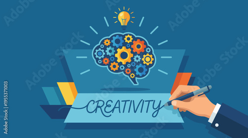 This image depicts a brain filled with gears and a lightbulb symbolizing creativity, showcasing the fusion of ideas and innovation in a visually appealing way.