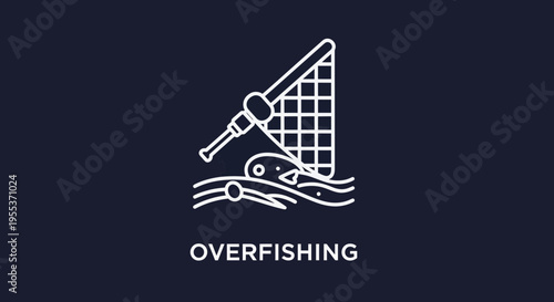 Overfishing Concept Icon with Fishing Net and Fish